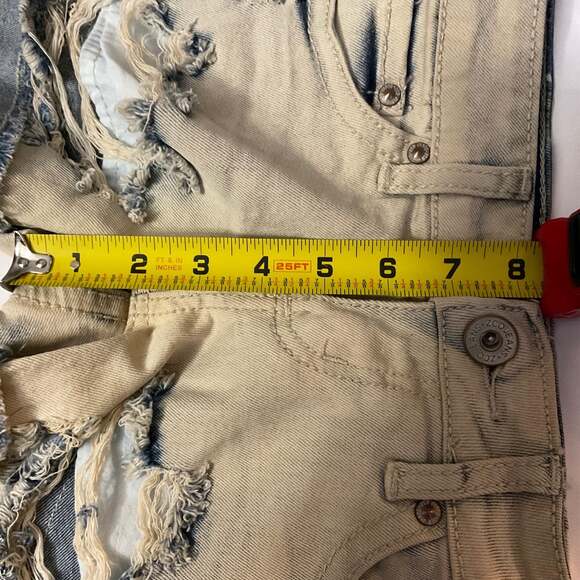 ZC0 Thrashed Bleach Destroy Roll Jean Shorts 0 Grunge Festival Y2K Punk Rocker - Picture 4 of 7